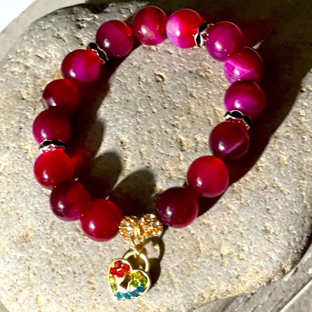Pink Agate with Heart charm